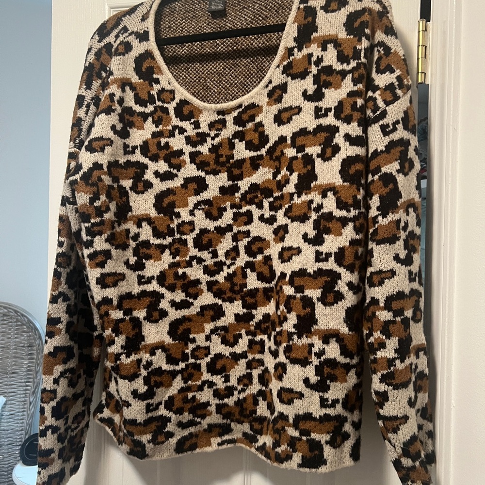 Chelsea & Theodore Brown Leopard Print Sweater